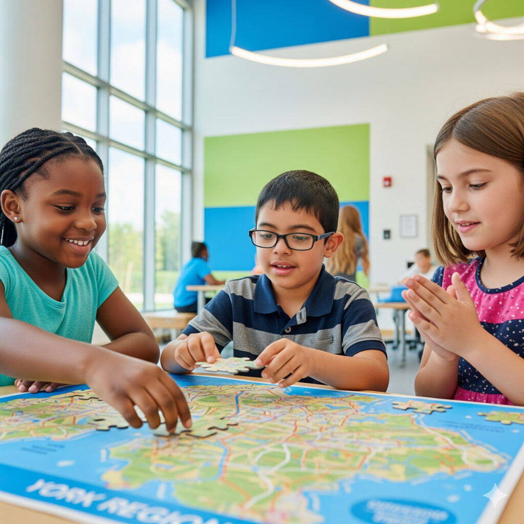 Diverse children happily engaging in a turn-taking group game, demonstrating the success of Social Skills Training in York Region. This shows the effective application phase of ABA Therapy vs Social Skills.
